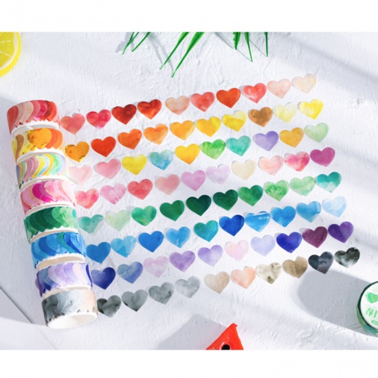 Picture of Multicolor - 8# Japanese Paper Washi Tape Heart DIY Scrapbook Stickers 1.8x1.8cm, 1 Roll