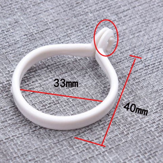 Picture of White - Plastic Open Ring Curtain Hanging Hooks Accessories For Decorative Drapery Window Curtain 40mm Dia., 50 PCs