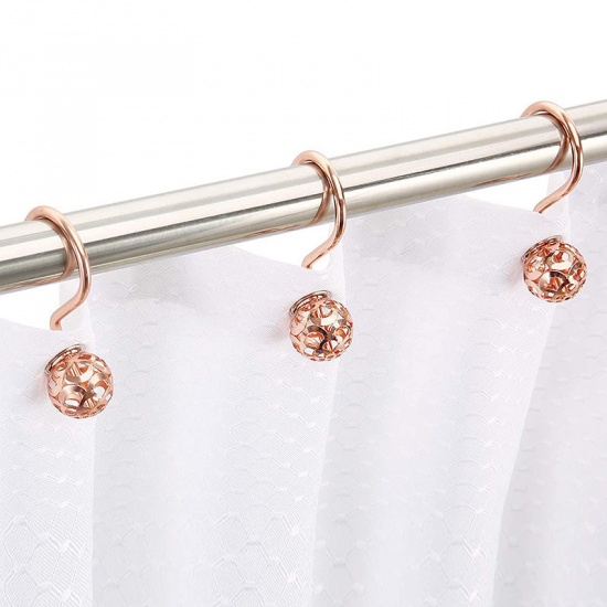 Picture of Gold Plated - Iron Based Alloy Rust Resistant Sparkledust Curtain Hook Accessories For Bathroom Shower Rods Curtains 62x35mm, 1 Set（12 PCs/Set）