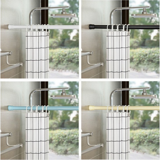 Immagine di White - Telescopic Adjustable Shower Curtain Rod Spring Tension Easy Installation 70cm - 120cm long, 1 Piece