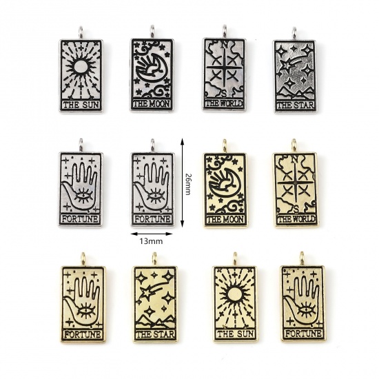 Picture of Zinc Based Alloy Tarot Charms Rectangle Black 26mm x 13mm, 5 PCs