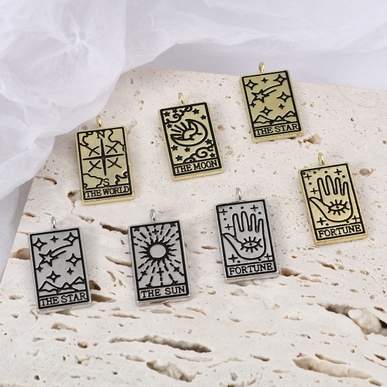 Picture of Zinc Based Alloy Tarot Charms Rectangle Black 26mm x 13mm, 5 PCs