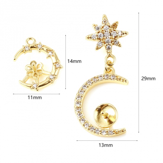 Picture of Brass Galaxy Pearl Pendant Connector Bail Pin Cap 18K Real Gold Plated Micro Pave Clear Rhinestone 1 Piece                                                                                                                                                    