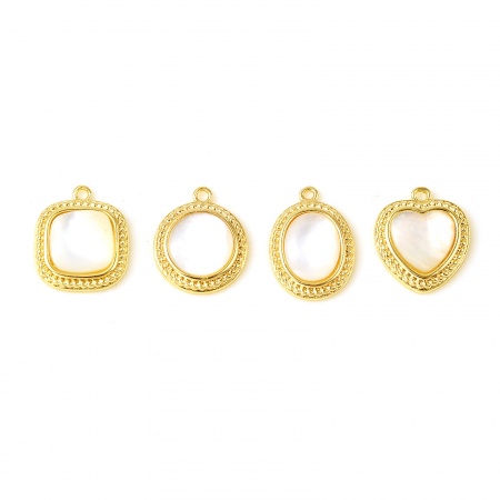 シェル+真鍮 チャーム 18K ゴールドフィルド 白 1 個