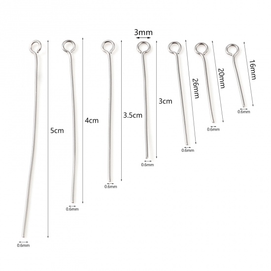Picture of Stainless Steel Eye Pins Silver Tone 500 PCs