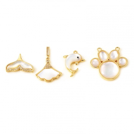 Conchiglia + Ottone Charms 18K Vero Oro Placcato Bianco 1 Pz