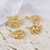Picture of Brass Micro Pave Pearl Pendant Connector Bail Pin Cap 18K Real Gold Plated Flower Clear Rhinestone 1 Piece                                                                                                                                                    