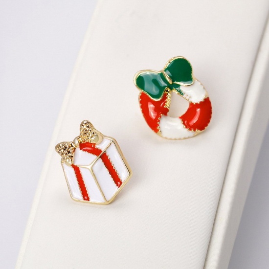 Picture of Pin Brooches Christmas Stocking White Enamel Red Rhinestone 1 Piece