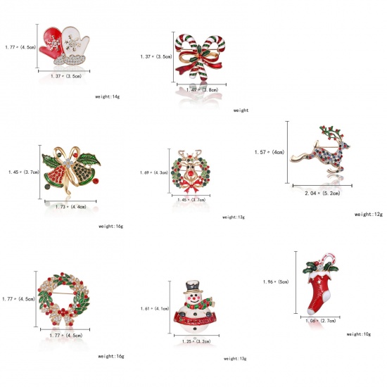 Picture of Pin Brooches Christmas Santa Claus Gold Plated Red Enamel Multicolor Rhinestone 1 Piece