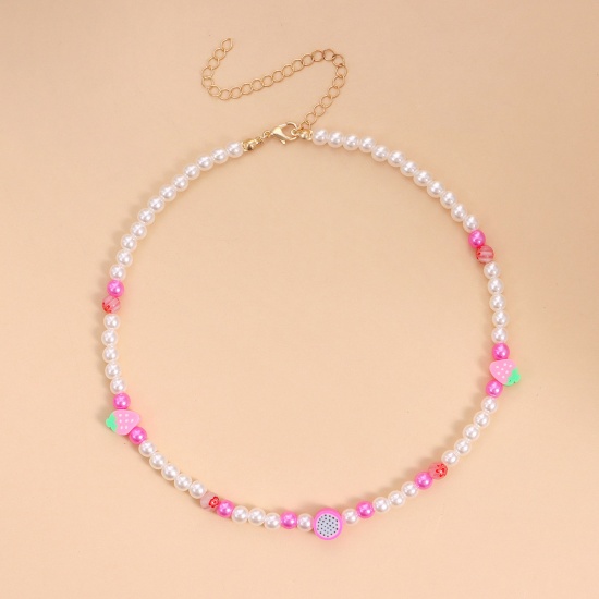 Bild von Acryl Perlenkette Weiß & Violett Pitaya/ Drachenfrucht Imitat Perle 38cm 1 Strang