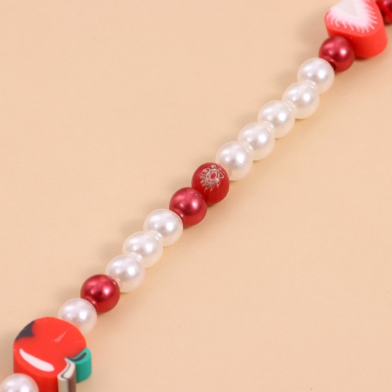 Picture of Acrylic Beaded Necklace White & Purple Pitaya Imitation Pearl 38cm(15") long, 1 Piece