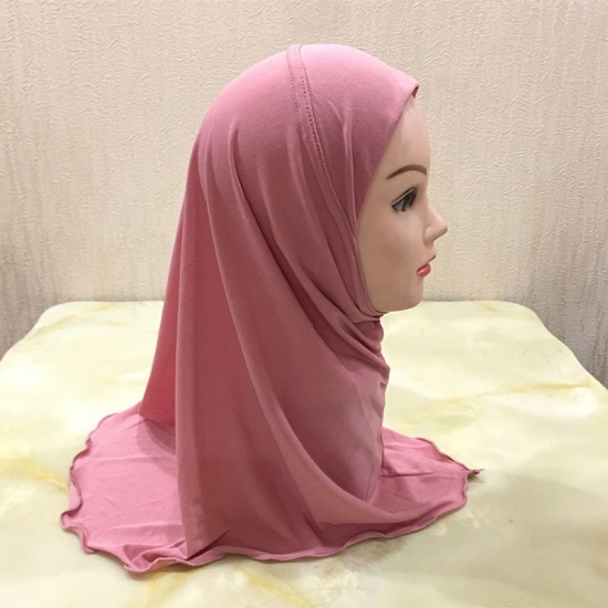 Immagine di Orange Pink - 12# Turban Hat Hijab Scarf Solid Color For 2-7 Years Old Child Girl, 1 Piece