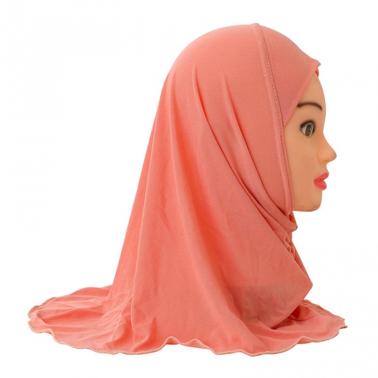 Immagine di Orange Pink - 12# Turban Hat Hijab Scarf Solid Color For 2-7 Years Old Child Girl, 1 Piece