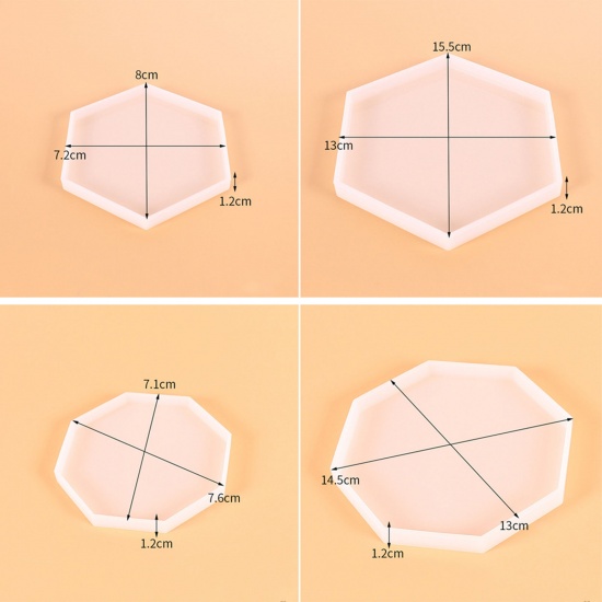 Picture of Silicone Resin Mold For Jewelry Making Coaster Octagon White 14.5cm x 13cm, 1 Piece