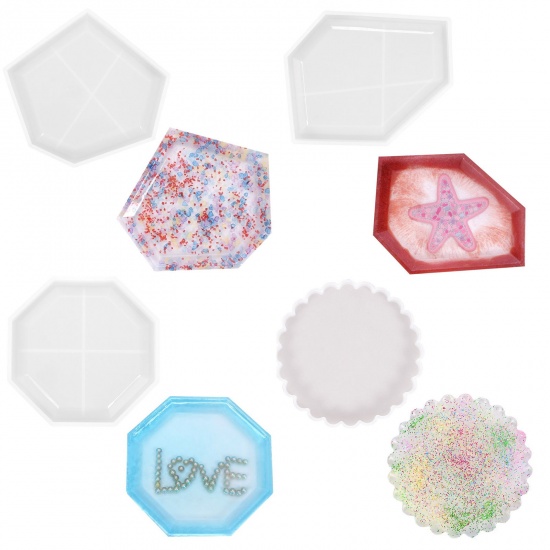Image de Moule en Silicone Sous-verres Hexagone Blanc 13.3cm x 12.3cm, 1 Pièce