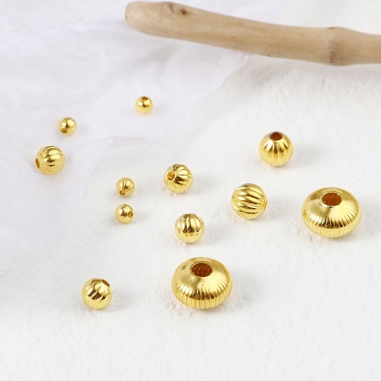 Picture of Copper Beads Gold Filled Round Stripe 5 PCs