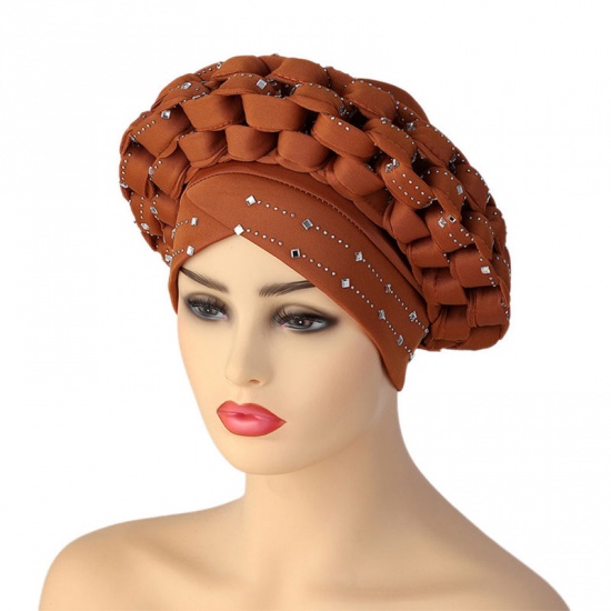Immagine di Peacock Green - 8# African Style Adjustable Women's Turban Hat With Hot Fix Rhinestone M（56-58cm）, 1 Piece