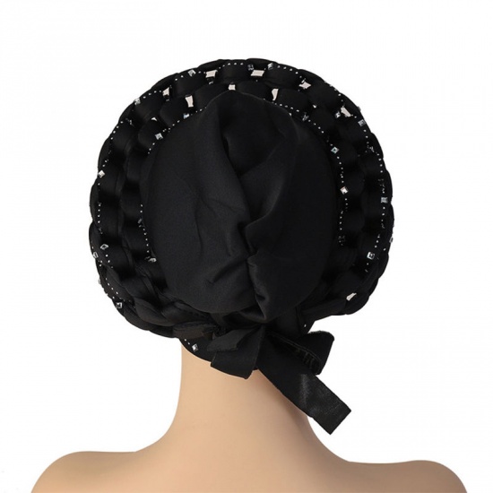 Picture of Peacock Green - 8# African Style Adjustable Women's Turban Hat With Hot Fix Rhinestone M（56-58cm）, 1 Piece