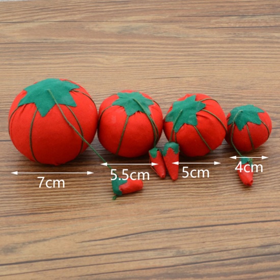 Picture of Fabric Pin Cushions Red & Green Tomatoe 7cm Dia., 2 PCs