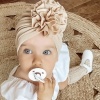 Изображение White - Dot Big Flower Polyester Turban Hat Beanie Bonnet For 0-10 Months Baby Girls Newborn Infant 38cm long, 1 Piece