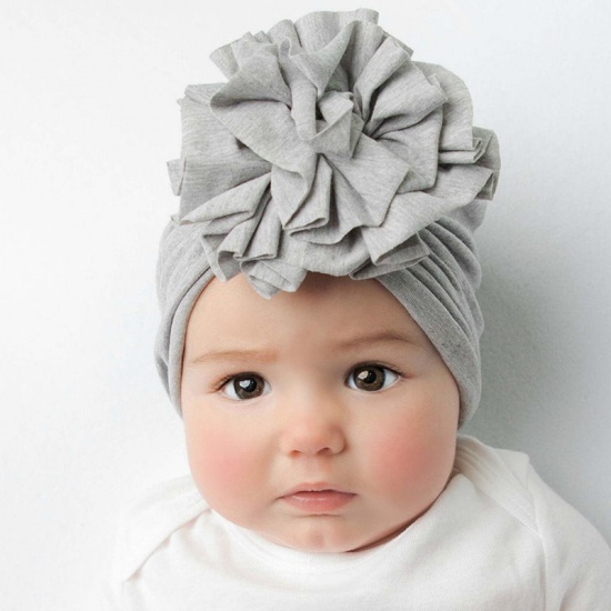 Bild von Dunkelrosa - Große Blume Baumwolle Turban Mütze Beanie Mütze Für 0-2 Jahre Baby Mädchen Neugeborenes 38cm - 42cm lang, 1 Stück