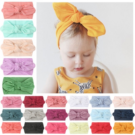 Изображение Green Blue - Bow Nylon Elastic Headband For Baby Girls Newborn Infant 18x9cm, 1 Piece