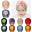Изображение Orange Pink & Light Khaki - Big Flower Velvet Turban Hat Beanie Bonnet For 0-2 Years Old Baby Girls Newborn Infant 38cm - 42cm long, 1 Piece