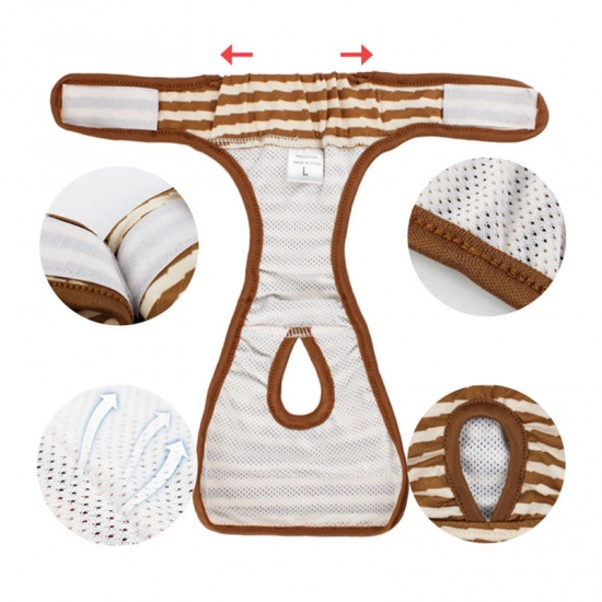 Immagine di Brown - 2XL Adjustable Velcro Summer Cotton Stripe Sanitary Pantie Physiological Pants Pet Underwear Diaper For Girl Dog, 1 Piece