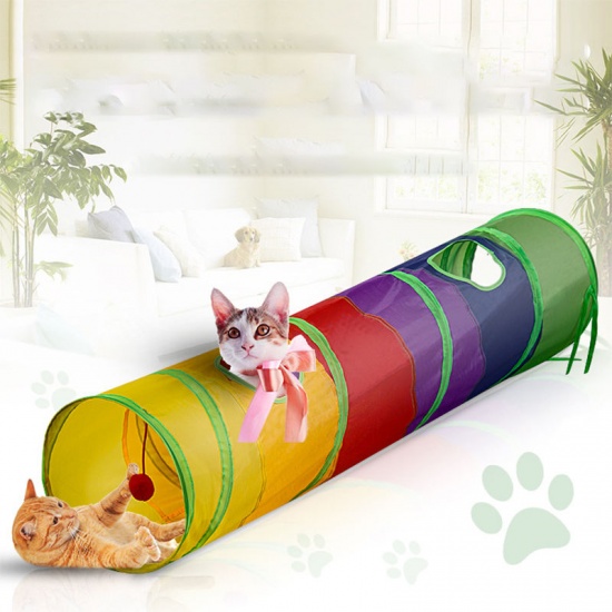 Image de Tunnel de chat jouet interactif pour animaux de compagnie pliable Durable Portable résistant à la déchirure gardez vos animaux de compagnie stimulés actifs et heureux