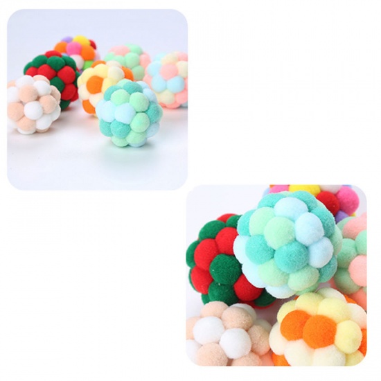Picture of Colorful Cat Toy Handmade Plush Bouncy Ball With Bell Interactive Pet Toys For Kitten Training Playing Chewing