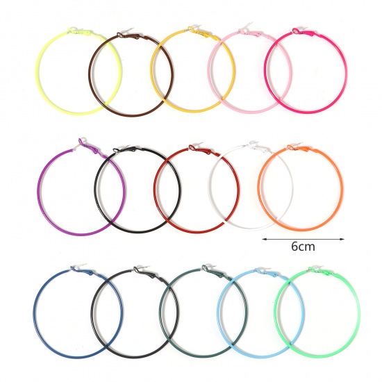 Picture of Hoop Earrings Multicolor Enamel Round 6cm Dia, Post/ Wire Size: (21 gauge), 1 Pair
