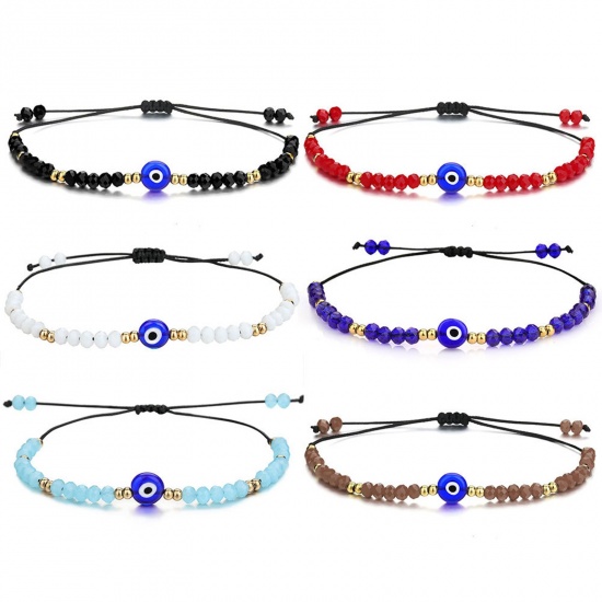 Immagine di Acciaio Inossidabile + Vetro Intrecciatura Religione Braccialetti Intrecciati Multicolore lunghezza: Malocchio Regolabile 18cm 1 Pz