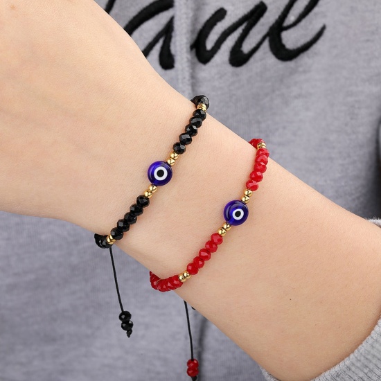 Immagine di Acciaio Inossidabile + Vetro Intrecciatura Religione Braccialetti Intrecciati Multicolore lunghezza: Malocchio Regolabile 18cm 1 Pz