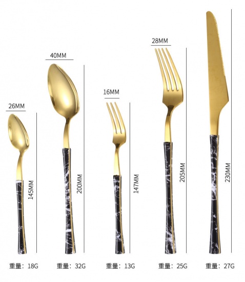 Immagine di Golden - 430 Stainless Steel Wood Grain Flatware Cutlery Tableware Tea Spoon 14.5x2.6cm, 1 Piece