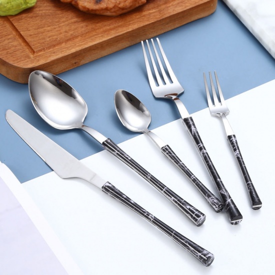 Picture of Golden - 430 Stainless Steel Wood Grain Flatware Cutlery Tableware Tea Spoon 14.5x2.6cm, 1 Piece