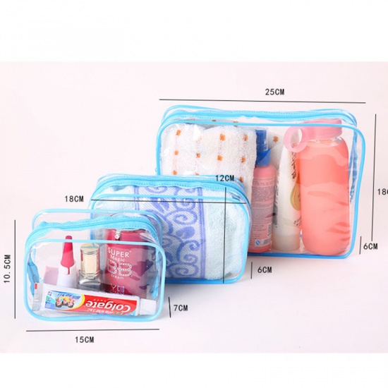 Immagine di Blue - Outdoor Travel Portable PVC Thickened Transparent Waterproof Toiletry Bag Cosmetic Storage Bag 15x7x10.5cm, 1 Piece