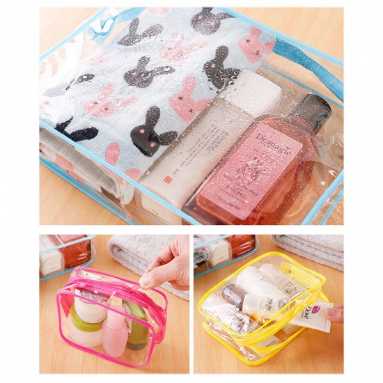 Immagine di Blue - Outdoor Travel Portable PVC Thickened Transparent Waterproof Toiletry Bag Cosmetic Storage Bag 15x7x10.5cm, 1 Piece