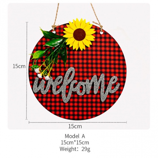 Immagine di Red - 5# Christmas Message " HELLO " Lattice Hanging Door Sign Party Home Decoration 15x15cm, 1 Piece