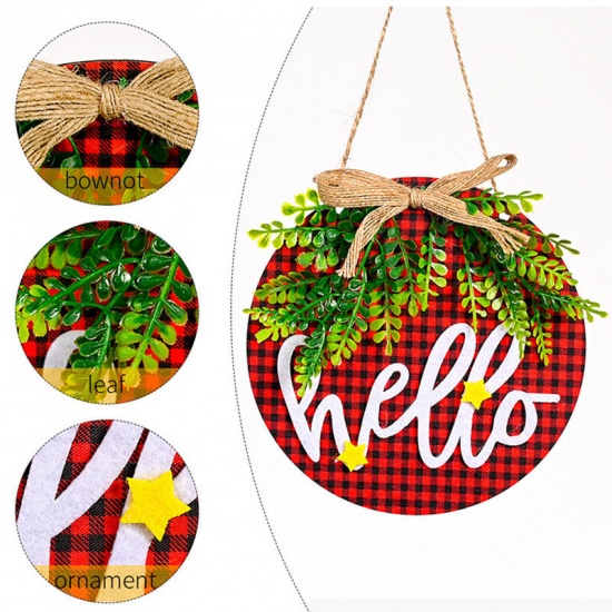 Immagine di Red - 5# Christmas Message " HELLO " Lattice Hanging Door Sign Party Home Decoration 15x15cm, 1 Piece