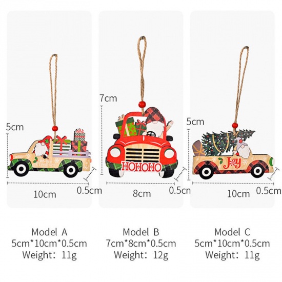 Immagine di Multicolor - 3# Christmas Car Wood Hanging Ornament Decoration 5x10x0.5cm, 1 Piece