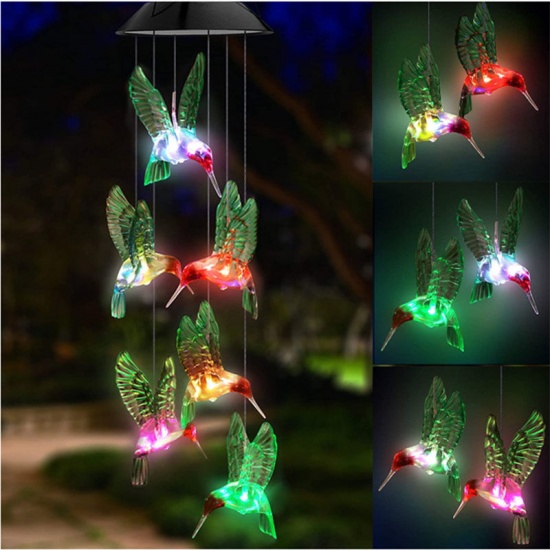 Picture of Multicolor - 80# ABS Solar Outdoor Wind Chime LED Light Colorful Gradient For Courtyard Garden 64cm long, 1 Piece