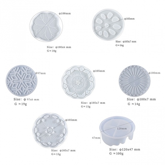 Picture of Silicone Resin Mold For Jewelry Making Coaster White 12cm Dia., 1 Piece