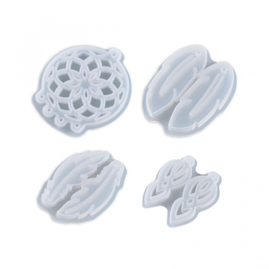 Picture of Silicone Resin Mold For Jewelry Making Leaf White 5.5cm x 5cm, 1 Piece