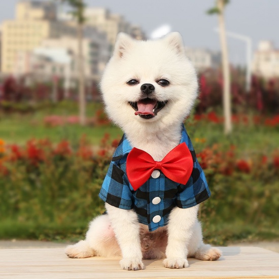 Immagine di Blue & Black - 4XL Bow Tie Plaid Shirt Dog Pet Clothes, 1 Piece