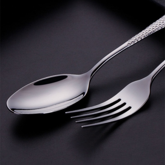 Imagen de Silver Tone - 304 Stainless Steel 4PCs/Set Knife Fork Spoon Tea Spoon Flatware Cutlery Tableware 14.7cm - 23cm long, 1 Set