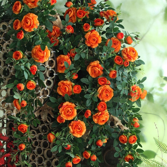 Image de Orange - Rose Guirlandes Vignes en Faux Soie Artificielle Pour La Fête De Mariage Maison Mur Jardin Décoration 128cm de long, 1 Pièce