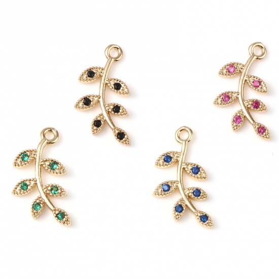 Imagen de Latón Micro Pave Colgantes Charms Chapado en Oro Hoja 19mm x 9mm, 5 Unidades