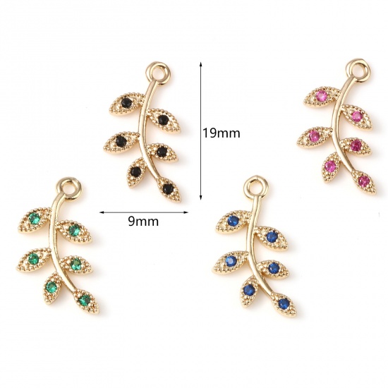 Imagen de Latón Micro Pave Colgantes Charms Chapado en Oro Hoja 19mm x 9mm, 5 Unidades