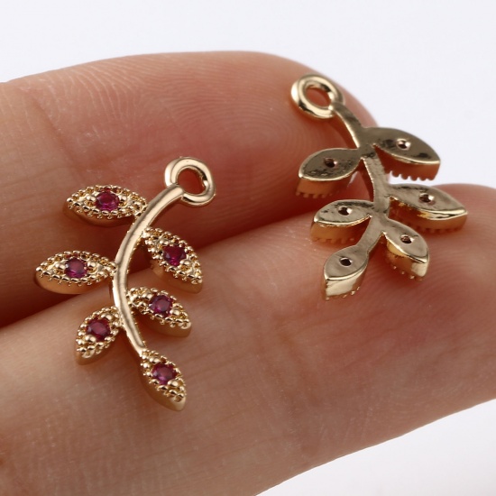 Imagen de Latón Micro Pave Colgantes Charms Chapado en Oro Hoja 19mm x 9mm, 5 Unidades