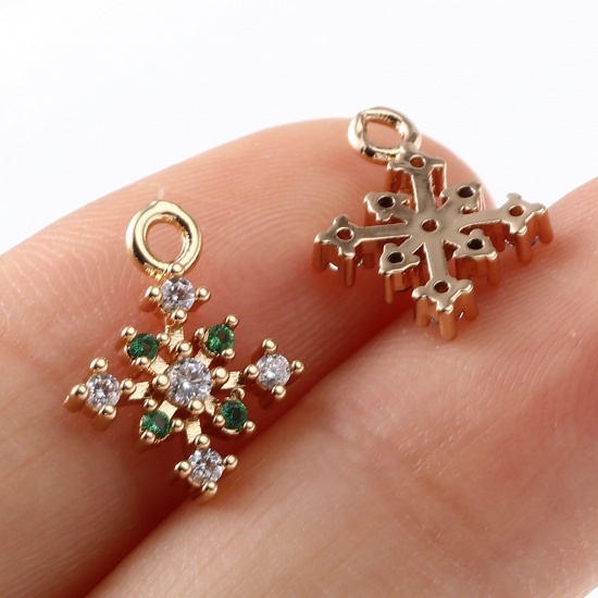 Immagine di Ottone Micro Intarsio Charms Oro Placcato Natale Fiocco di Neve 13mm x 10mm, 5 Pz                                                                                                                                                                             